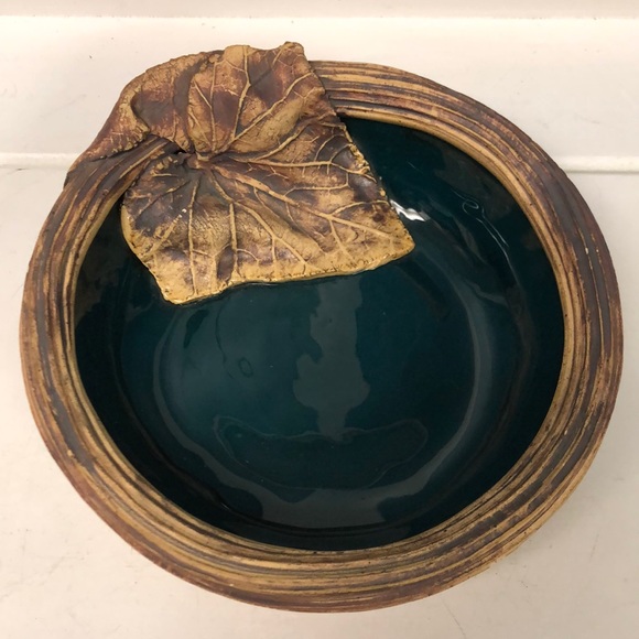 Vintage Art Vtg 987 Terrafirma Pottery Leaf 7 Bowl Green With Tab